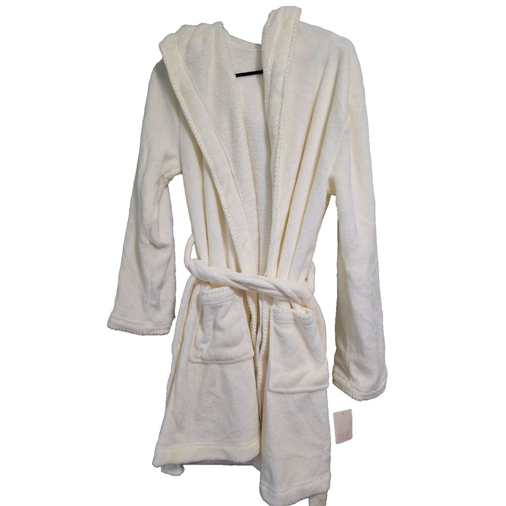 Make + Model Hooded Plush Super Soft Short Robe Ivory Size Medium NWT